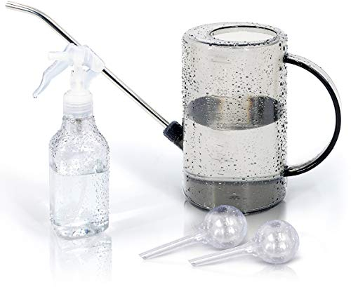 Jardineer Plant Watering Can Indoor - Watering Pot Long Spout with Spray Bottle and Automatic Watering Globes for Watering Indoor Outdoor Plants Flowers (1L Grey)