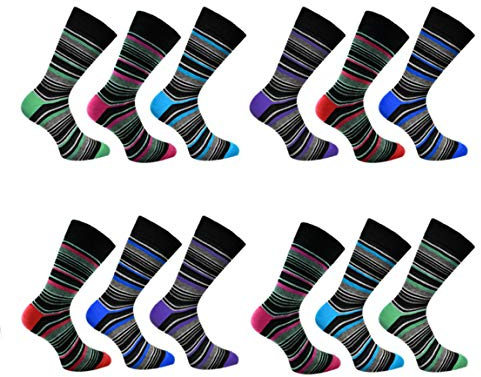 Bonjour 12 pairs Men's Cotton Diabetic Soft Top Comfort Cuff Non Elastic Wide Top socks UK 6-11