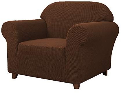 SAMSTEX Stylish 1 Seater Sofa Cover Stretch 1-Piece High Stretch Armchair Cover Machine Washable Non Slip Sofa Slipcovers Thick Soft Armchair Sofa Protector (1 Seater, Brown)