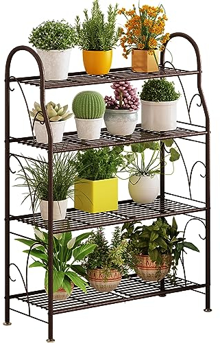 SORCEDAS Plant Stand Indoor Outdoor Plant Shelf 4 Tier Metal Corner Flower Stand Multiple Holder for Patio Garden Balcony Living Room ,Bronze