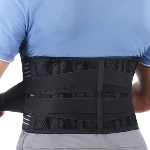 Teyssor Rückenbandage, Atmungsaktive Rückenstützgürtel, Verstellbare Rückenstütze, Lendenwirbelstütze mit 6 Ständern für Männer und Frauen
