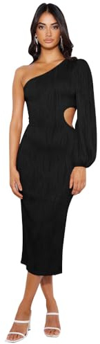 RPAEOY Robe Femme Une Épaule Élégante Crayon Bodycon Vintage Moulante Soirée Cocktail Robe Midi Longue Dress pour Ceremonie Parti Noir L