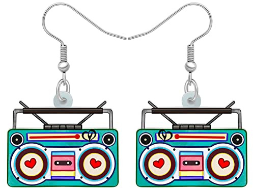 SHIGIE Boucles D'oreilles En Acrylique Rétro Des Années 80 Et 90 En Forme De Flûte À Bec Ancien Pendantes Et Légères Pour Femmes Mélomanes Cadeaux De Charme (Turquoise)