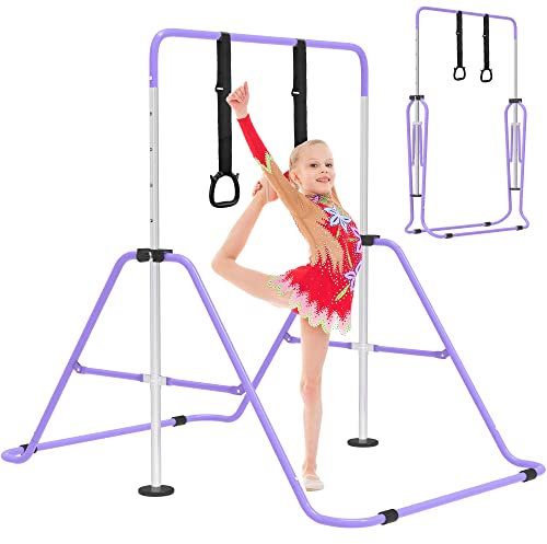EVERYMILE Barres de gymnastique, équipement de gymnastique pour la maison, barre horizontale pliable en hauteur réglable avec anneaux de gymnastique