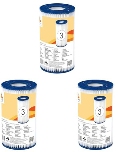 Jilong Avenli Cartucho de filtros para Piscina III, Ø 106 x 203 mm, Ø Interior 52 mm, Dispositivo de filtros para Bombas de Piscina, SPA (Paquete de 3)