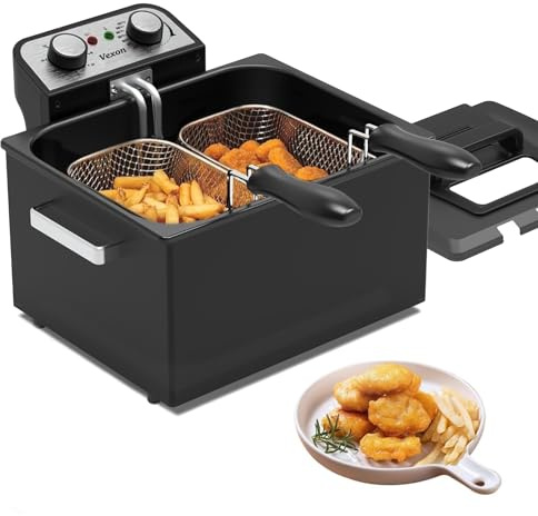 1800W 5 Liters/21 Cups Large Electric Deep Fryer with 3 Frying Baskets, Adjustable Temperature,View Window Lid,Countertop Stainless Steel Body Deep Fryer Pot,Perfect for Kitchen, Fry Fish for Home Use