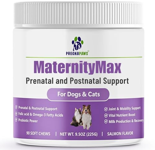 Prenatala och postnatala vitaminer för hundar och katter – folsyra, biotin, CoQ10, probiotika, glukosamin och viktiga vitaminer – stöder graviditet, amning och återhämtning – 90 ct