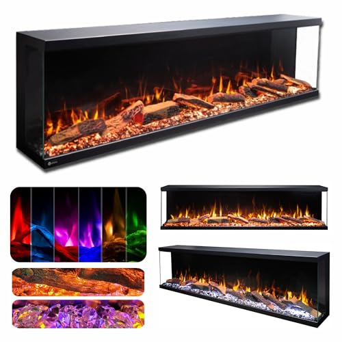AFLAMO Camino Elettrico LED Unique 140 NH - caminetto 3D a tre lati sin funzione di riscaldamento