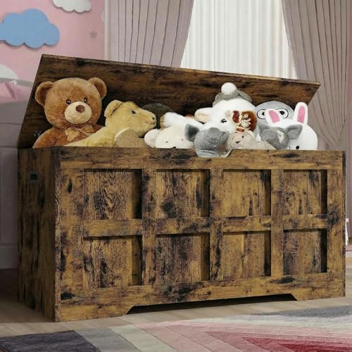 Blisswood Toy Box, Wooden Storage Chest, Large Blanket Box with Lid & Safety Hinges, Storage Bench & Toy Storage Organizer for Kids, Boys & Girls, Baby Toybox for Bedroom Playroom Living Room – Rustic