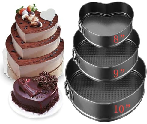 Aunewmei KitchenTools Set of 3 (8/9/10 Inch) Springform Heart Cake Pans Leakproof Nonstick Cheese Heart cake Mould with Removable Bottom Carbon Steel Bakeware A unique gift for baking enthusiasts