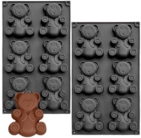 YXHZVON 2 Pièces Moule en Silicone Ourson 6 Cavités Noir, Moule à Chocolat Antiadhésif pour Bonbons, Biscuits, Savons - Lavable, Réutilisable, Idéal pour Artisanat DIY