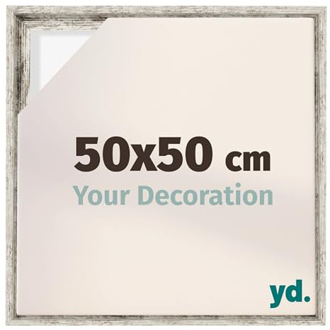 yd. Your Decoration - Cornice a cassetta per tela 50x50 - Bianco Vintage - Compatibile con telaio - MDF - Lyon