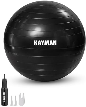KAYMAN Exercise Ball - Anti-Burst System, Non-Slip Rings, Durable Material, Easy to Inflate, Perfect for Yoga, Pilates, Fitness, Balance Training, Gym, and Home Workouts (Charcoal Storm, 55cm)