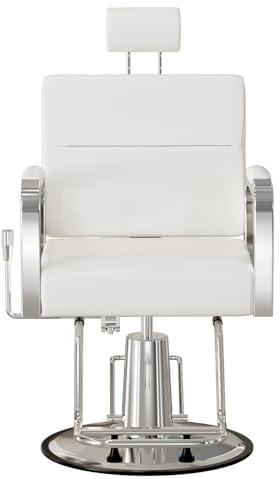 Paisaifo Fauteuil de Coiffure, Chaise à Coiffeur Hydraulique Inclinable, Hauteur Réglables Barber 360° pour Salon de Coiffeur à Domicile, Salon de Beauté, 61 x 52 x 100-113 cm (Blanc)