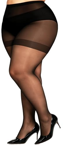 DUCMODA Collants pour femmes Confort Curvy 20D Moulants Transparent, Élastiques et Confortables – Grandes tailles/Très grandes tailles/Plus Size, XL à 8XL,Noir,7XL-8XL
