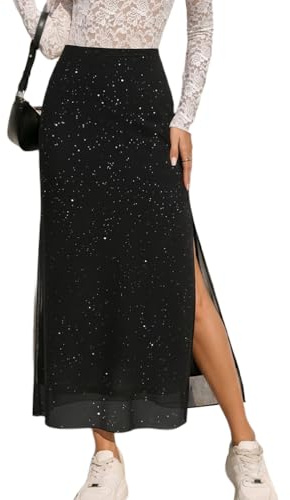 seiveini Jupe Femme Longue en Maille Maxi Jupes Fluide avec Fendue Élégant