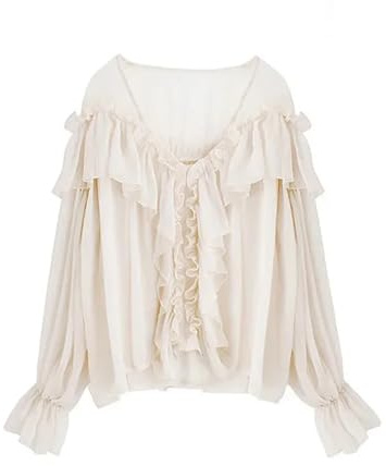 volangblus för kvinnor, v-ringad, sexiga skjortor, damer, transparent, boho, nätblus, sommar, volang, flare, ärmar, eleganta toppar, blusar, för att jämföra, Beige, M