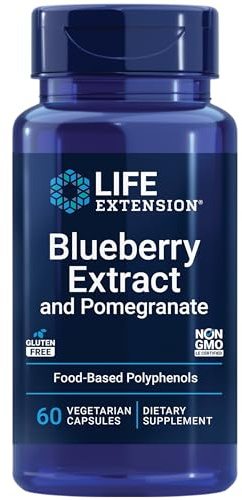Life Extension Blueberry Extract and Pomegranate, arterial health support, antioxidant defense, gluten-free, non-GMO, vegetarian, 60 vegetarian capsules