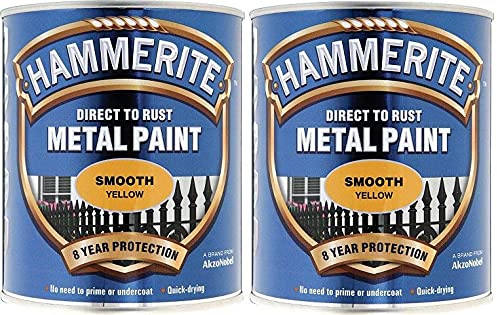 Hammerite Smooth Yellow Direct To Rust Metal Paint 750ml x 2