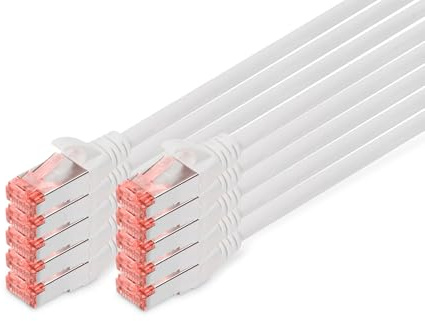 DIGITUS LAN Kabel Cat 6 - 2m - 10 Stück - RJ45 Netzwerkkabel - S/FTP Geschirmt - Kompatibel zu Cat6A und Cat7 - Grau