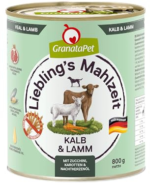 GranataPet Lieblings's Mahlzeit Kalb & Cordero, Comida húmeda para Perros, Comida para Perros sin Cereales y sin azúcares, pienso Completo, 6 x 800 g