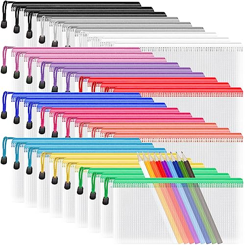 Umriox Pencil Pouches Bulk, 9.2 x 4.7 in (12 Colors, 36 Packs), Mesh Zipper Pouch Pencil Case, Small Zipper Pouches for Bill Stationary Cosmetics Travel Storage