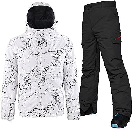 HOTIAN Herren Schneeanzug, Wasserdicht Winddicht Winter Warme Schnee Skifahren Sätze,für Wandern Klettern Isoliertes Snowboarden MAEBLE BK L
