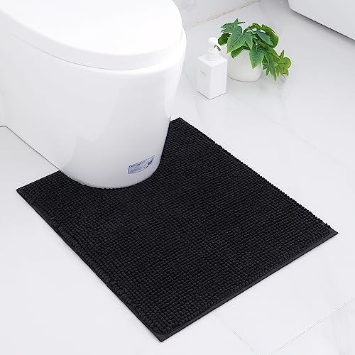 Homaxy Chenille Badezimmerteppich rutschfeste Weiches Vorleger Toilette mit Ausschnitt 50 x 60 cm, Saugfähig Badematte Stand WC, Waschbar Badteppich für WC, Schwarz