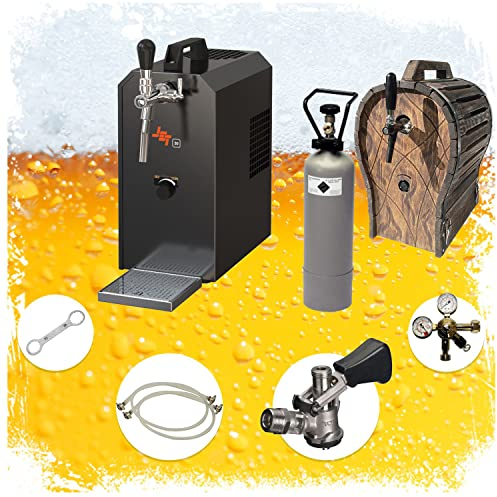 ich-zapfe Set Completo - Dispensadores de Cerveza Jet 30 Enfriador seco de 1 línea, 35 litros/h con Barril de Madera, KEG:Adaptador de 5 litros