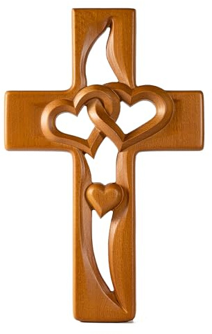 BGCOPPER Marriage Cross for Wall Love Wall Decor, Handmade Wooden Intertwined Heart Wall Cross for Wedding Valentine Christmas Gift (Wood, 20 Inch)