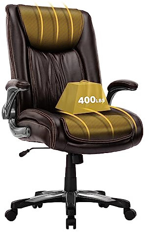 COLAMY XXL Bürostuhl [180kgs] - Hochlehner Chefsessel mit verstellbaren Armlehnen & Synchron-Mechanik - Extra breiter Sitz (58cm), atmungsaktive Kunstleder - Für Homeoffice (Braun)