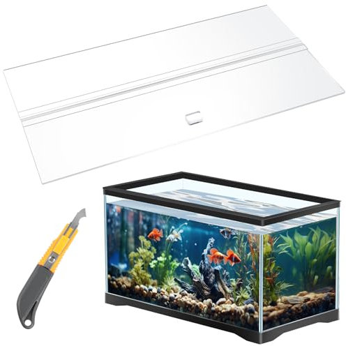 Juexica Aquarium Acrylic Canopy Set 29 x 11.38 x 0.28 Inch for 20/29/37 Gallon Without Center Brace Aquariums Cover Fish Tank Lid with a Hook Knife, Clear