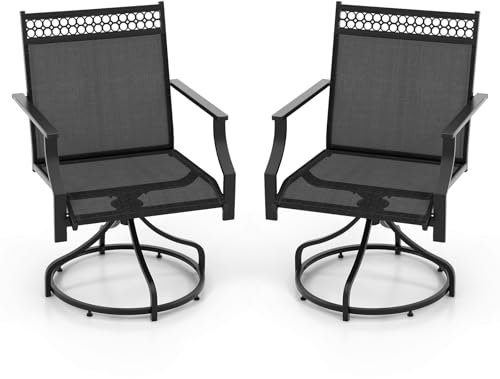 COSTWAY Gartenstühle 360° drehbar, 2er Set Terrassenstühle mit schnell trocknendem Stoff, große Balkonstühle bis 180 kg belastbar für Garten, Hinterhof, Balkon, Schwarz