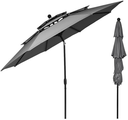 RELAX4LIFE Sonnenschirm Balkon, Ø 300 cm, Sonnenschutz UV-Schutz, Balkonschirm knickbar, windfest stabil, Gartenschirm mit Kurbel, für Garten, Terrasse, ohne Ständer (Grau)