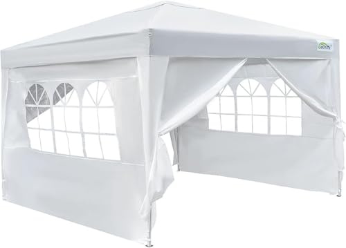 Goutime Pavillon 3x3 Wasserdicht Stabil Winterfest und UV 50+ Schutz - Faltpavillon mit Seitenwänden - Pop Up Zelt für Garten (Weiß)