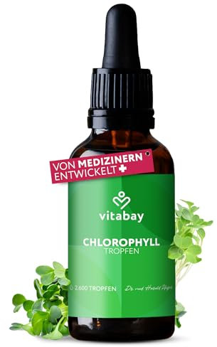 Vitabay Chlorophyll Tropfen 100ml - 400mg Liquid Chlorophyll flüssig aus Weizengras, Alfalfa und Chlorella - Moderne Chlorophyllin-Formulierung mit Kupfer für hohe Stabilität & Aufnahmefähigkeit