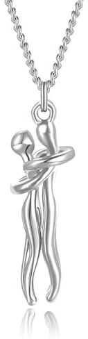 Qings Collana Abbraccio per Coppia in Argento Sterling 925 Collanas Pendente a Forma di Cuore Abbracciato Regalo di Compleanno o Anniversario per Lui, Lei e Mamma,Argento