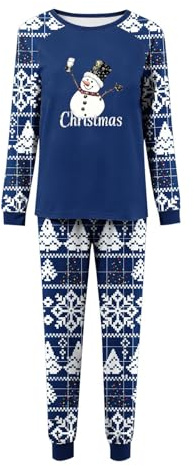 Genérico Conjunto de Pijama navideño para Hombre con muñeco de Nieve, Manga Larga, pantalón cálido a Cuadros, Ropa de Dormir Familiar Invierno