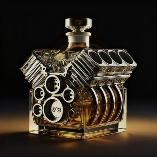 V8 Motorer whiskyflaska, V8 motorer form alkohol karaffflaska, genomskinlig whiskykaraff, bilmotor sprit vin karaffer, motortema dryckesartiklar, för alkoholentusiaster och bilälskare