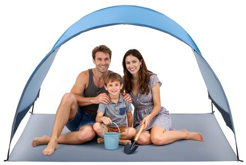VEVOR Beach Tent Sun Shelter for 3 Person, UPF 50+, Portable Sun Shade Beach with Carrying Bag & Ground Stakes, Lightweight and Easy Setup Beach Umbrella for Camping Fishing Outdoor Picnic