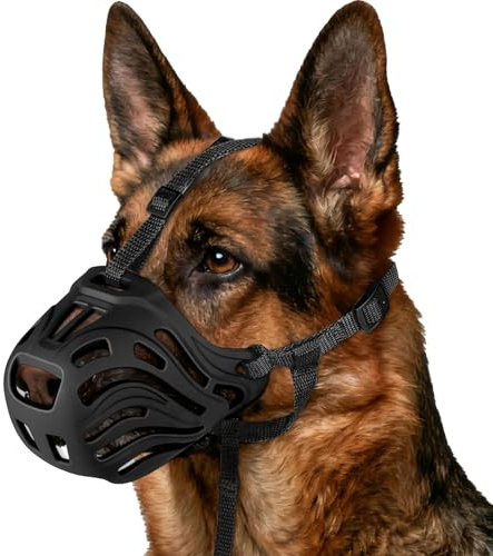 Bozal de Perro, Bozales de Silicona para Perros, Previene Mordida, Ladrido, Masticar, Bozales Perro Ajustable, para Perros Pequeños, Medianos y Grandes (Negro, XL)