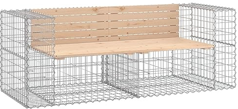 Mhdvray Panca da giardino con gabbioni 184 x 71 x 65,5 cm, in legno di pino massiccio e telaio in acciaio zincato, salvaspazio per balcone e terrazza, robusta panca da esterno senza trattamento