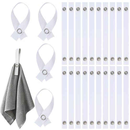 Kaelaxroy 24 Lazadas sin Costura para Toallas, 150 x 12 mm, Blancas con Cierre de Botón a Presión, Colgadores para Paño de Cocina, Toalla de Baño, Trapo, Decoración y Camping