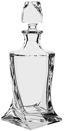 Botella de cristal, decanter, garrafa, para whisky y licor, de Bohemia, colección QUADRO, 27,5 cm. de altura.