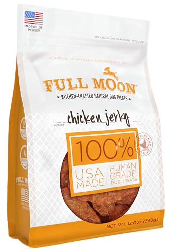 Full Moon Chicken Jerky Healthy All Natural Dog Treats Human Grade Made in USA Grain Free 12 oz