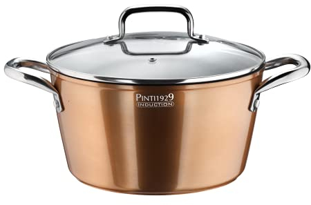 Pintinox Pentola Metallic con Coperchio Vetro, Alluminio, Diametro 24 cm, Antiaderente, Induzione