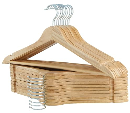 ELONG HOME Solid Wooden Hangers 20 Pack, Wood Suit Hangers with Extra Smooth Finish, Precisely Cut Notches and Chrome Swivel Hook, Clothes Hangers for Shirt Coat Jacket Dress, Natural