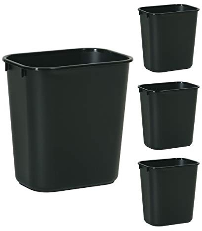 Rubbermaid Commercial Products Wastebasket Small 13QT/3.25 GAL, for Home/Office/Under Desk, Black (FG295500BLA), Pack of 4
