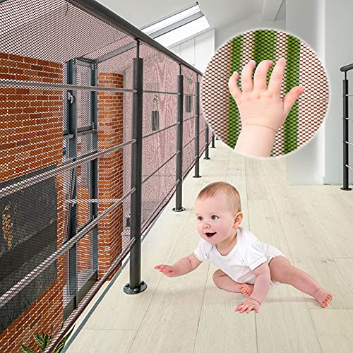 XiYee Treppen Schutznetz, 3 Meter Geländer Sicherheitsnetz, Sicherheitsnetz, Treppenschutznetz für Kinder, Baby Balkonnetz, Sicherheitsnetz für Kinder, Treppenschutznetz Baby, Safety Net (Brown)