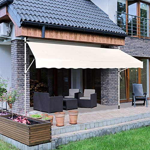 Strattore Auvent Rétractable Manuel de Jardin 350 x 120 cm - Hauteur réglable - sans perçage - Terrasse Balcon Store Banne Marquise Beige